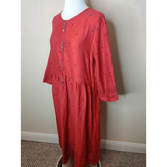 Gudrun Sjoden Red Midi Dress Cotton Wool Pockets Block Print - Picture 8 of 11